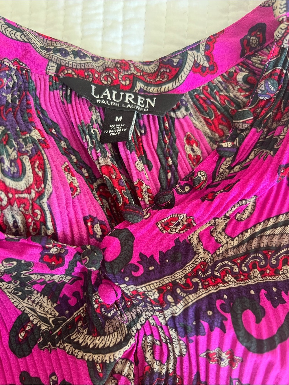 Ralph Lauren Fuchsia Purple Paisley Pleated Blouse